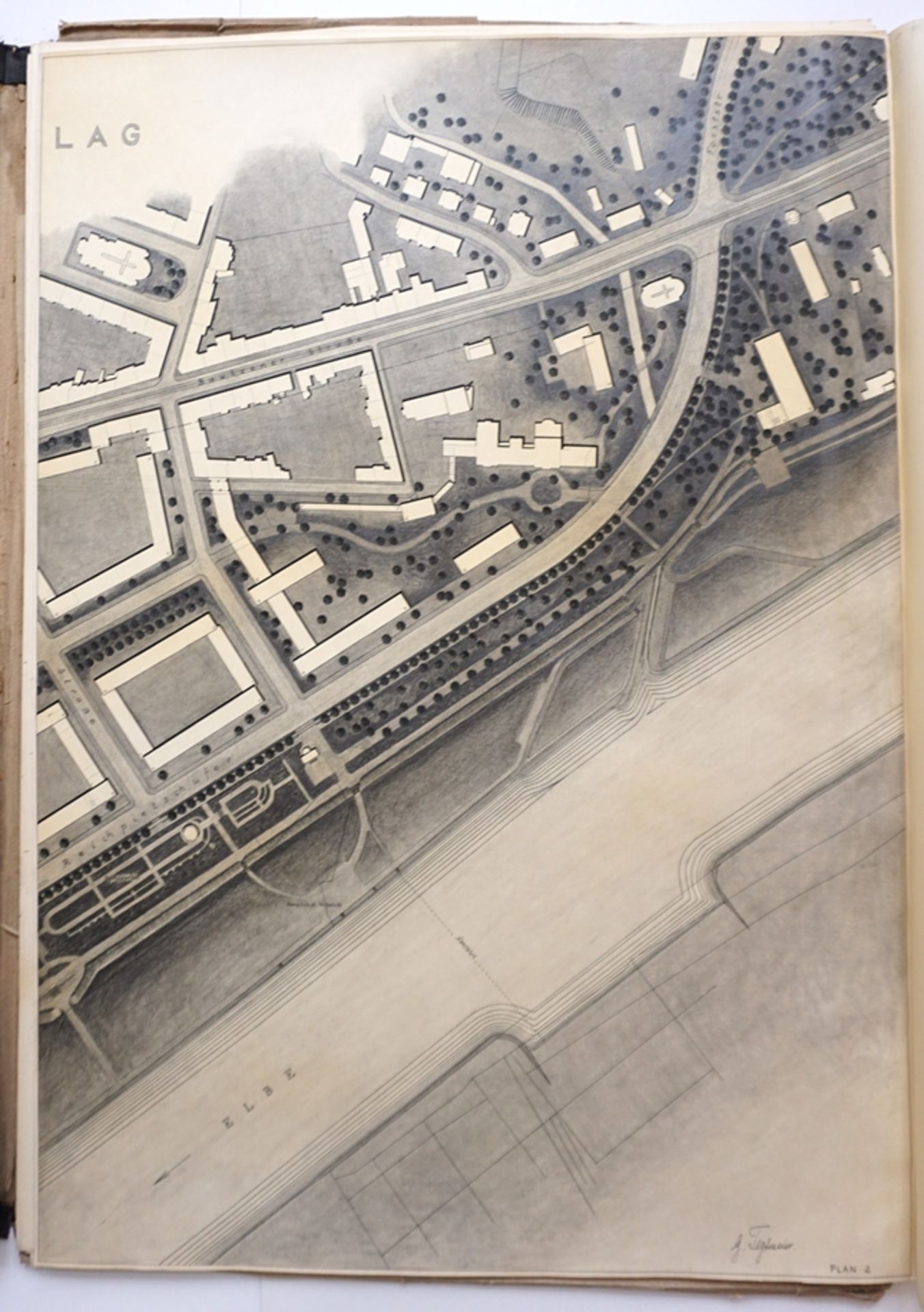 Mappe "Wiederaufbauvorschlag Dresden- Neustadt", Diplomarbeit, H*B 84*59cm, wohl um 1950 - Bild 5 aus 8