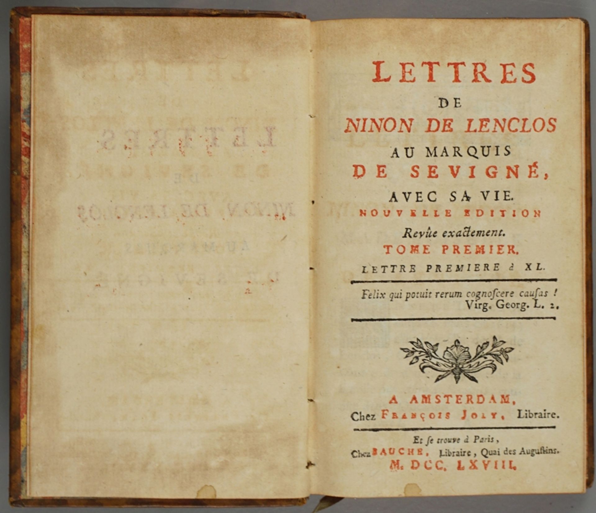 "Lettres de Ninon de Lenclos au marquis de Sévigné", 1768, 2 Bde.