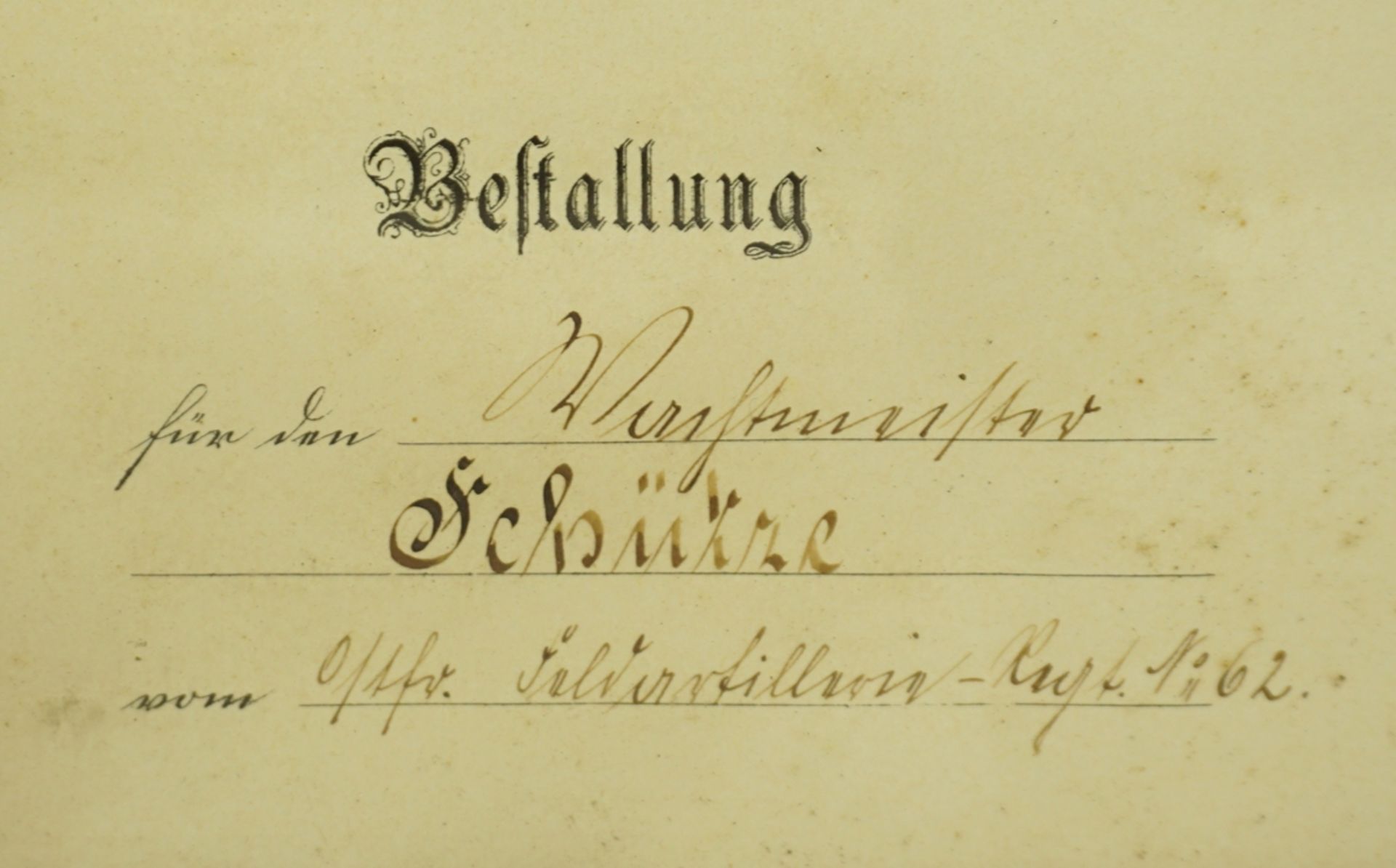 Bestallungsurkunde, Ostfriesisches Feldartillerie Regiment No.62 - Image 2 of 3