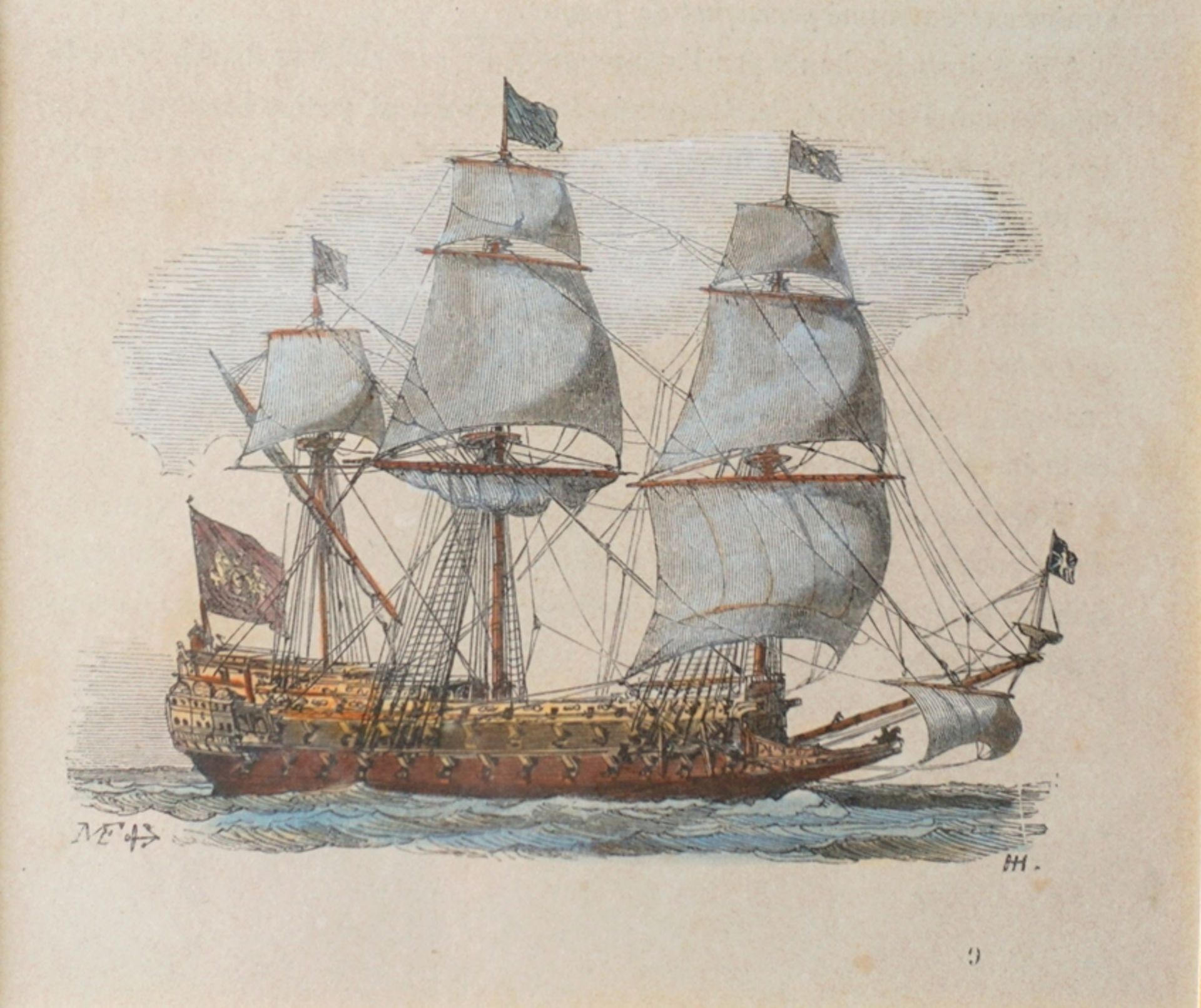 Monogrammist MF, "Segelboote", kolorierte Kupferstiche, 19. Jh. - Image 2 of 4