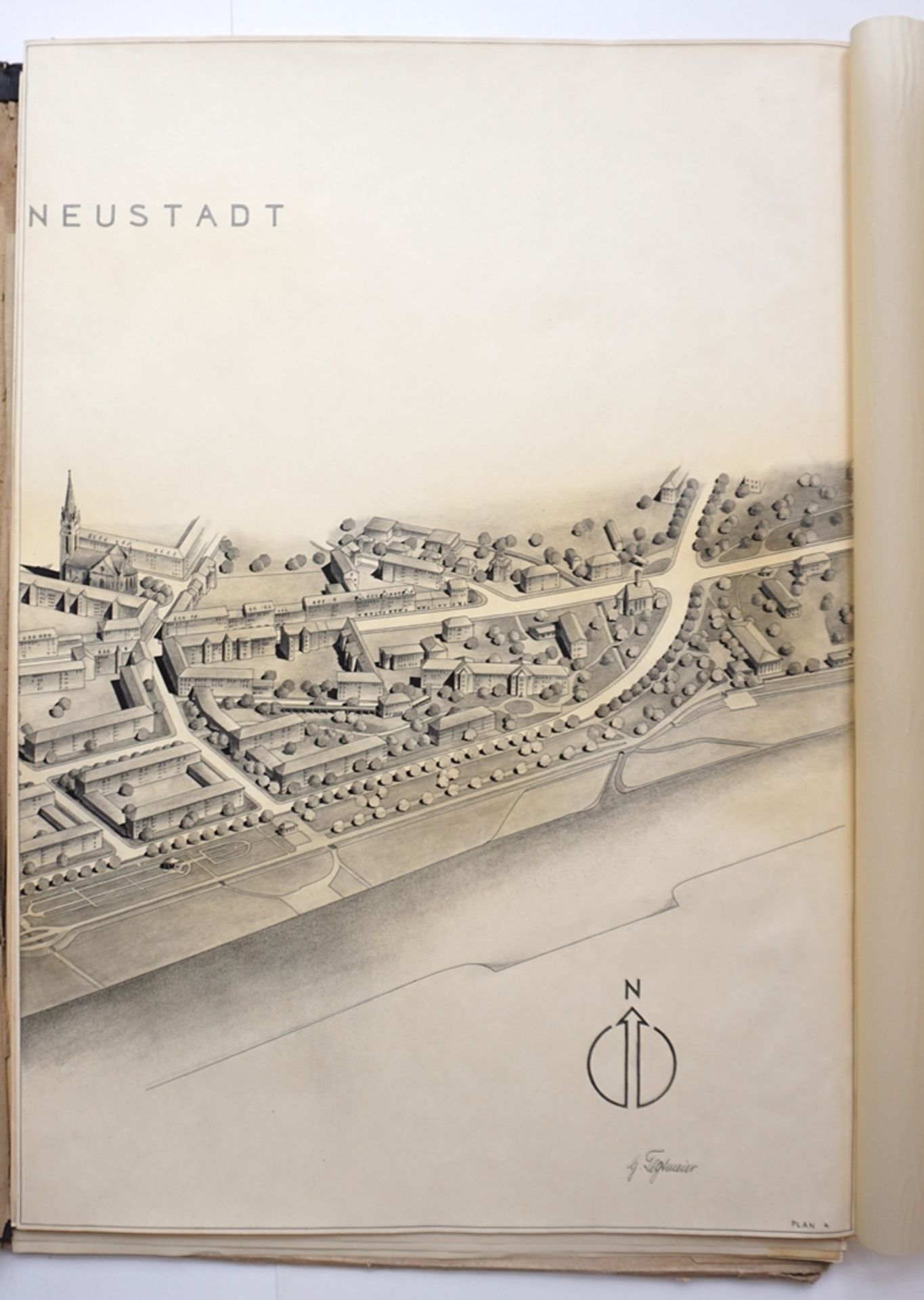 Mappe "Wiederaufbauvorschlag Dresden- Neustadt", Diplomarbeit, H*B 84*59cm, wohl um 1950 - Bild 2 aus 8