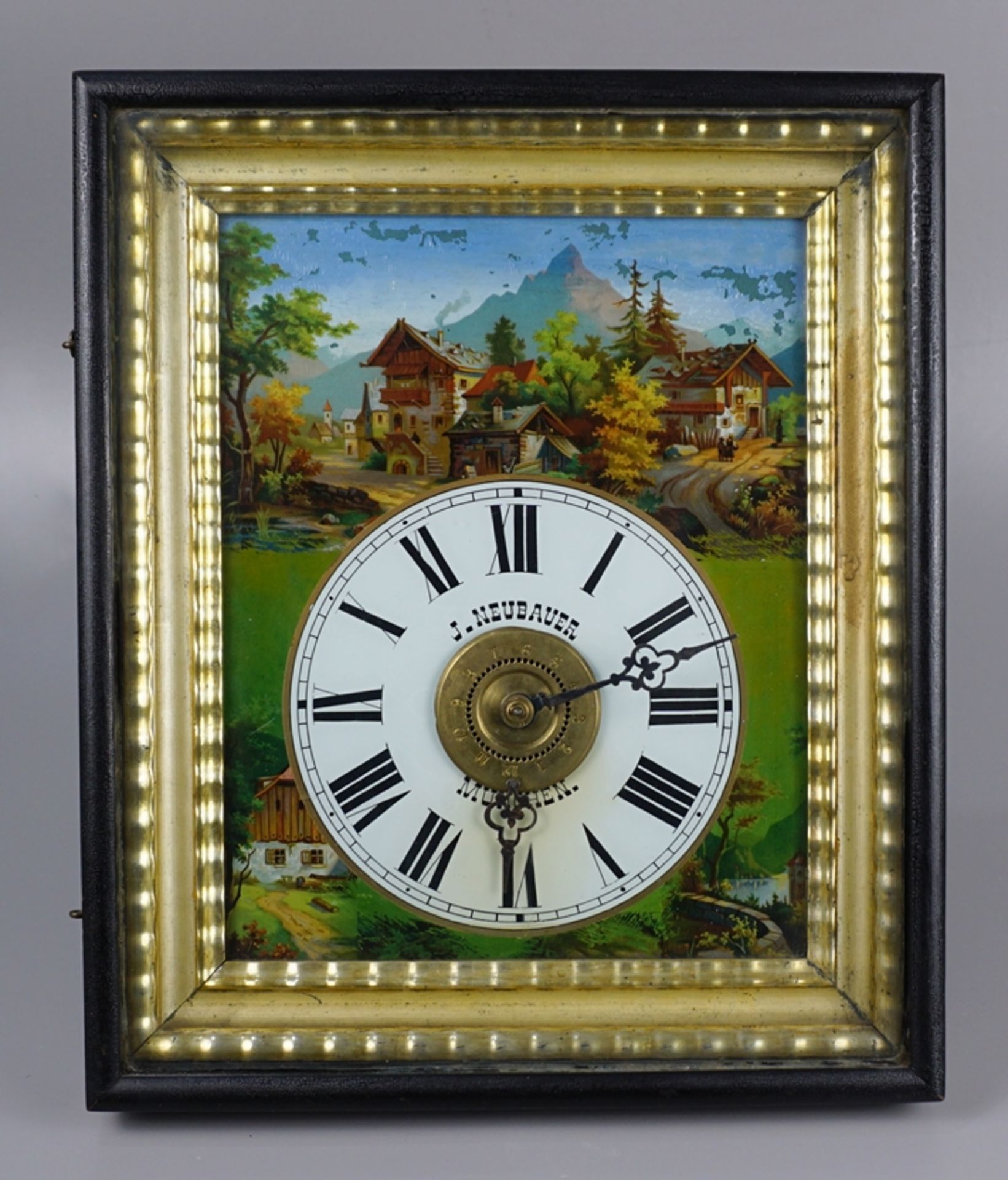 Schwarzwälder Bilderuhr mit Wecker, J.Neubauer München, 2. Hälfte 19.Jh.