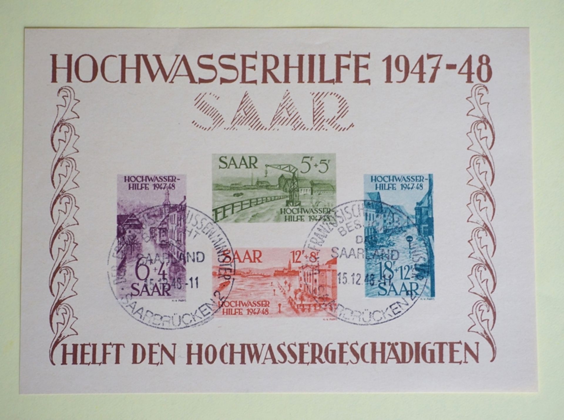 1 Block 1947-1948, Hochwasserhilfe Saar und 1 Block 1948, Flugpost, ungeprüft - Bild 2 aus 5