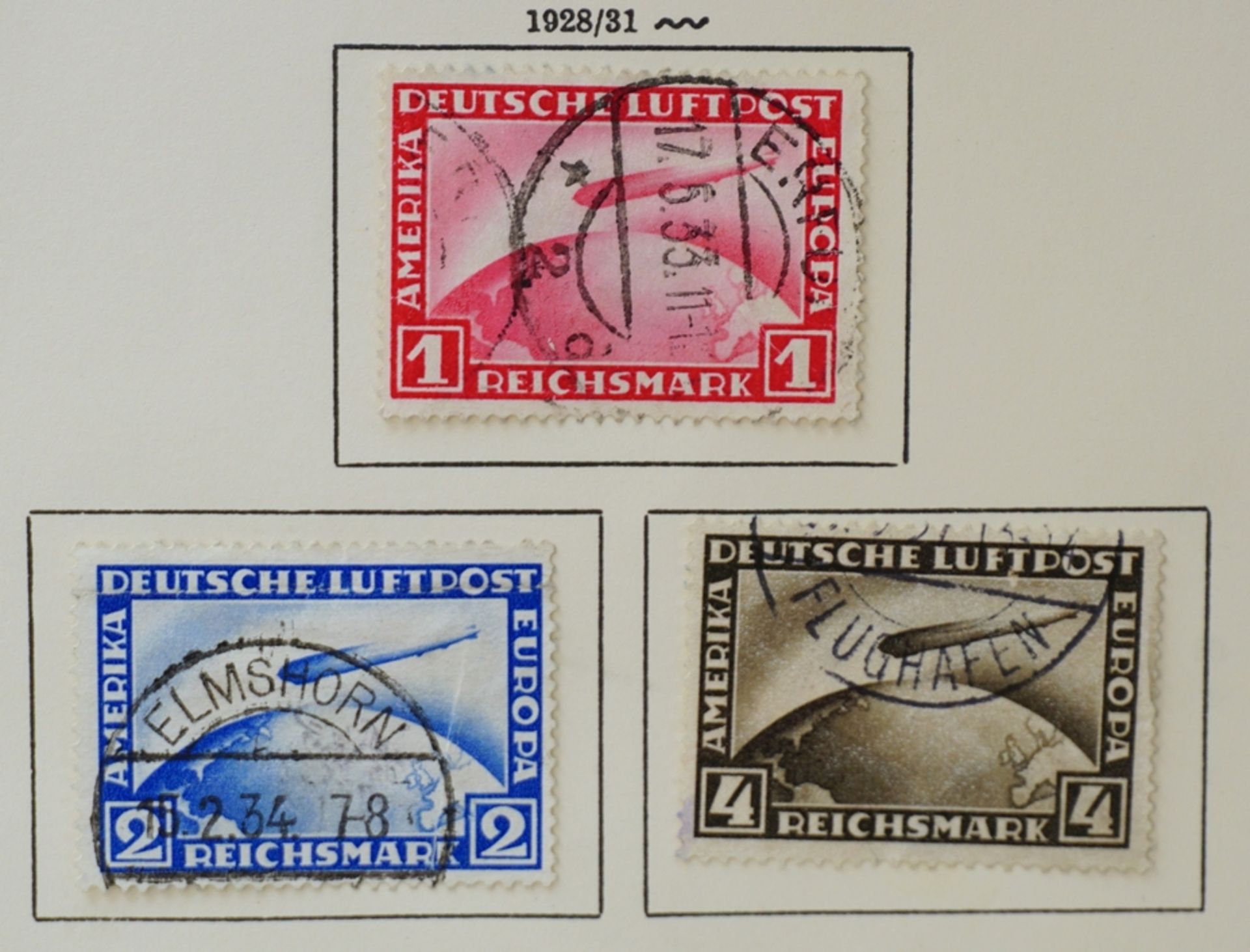 Dt.Reich: Flugpostmarke Luftschiff, 2 und 4 RM, 20.09.1928, Flugpostmarke Luftschiff, 1 RM