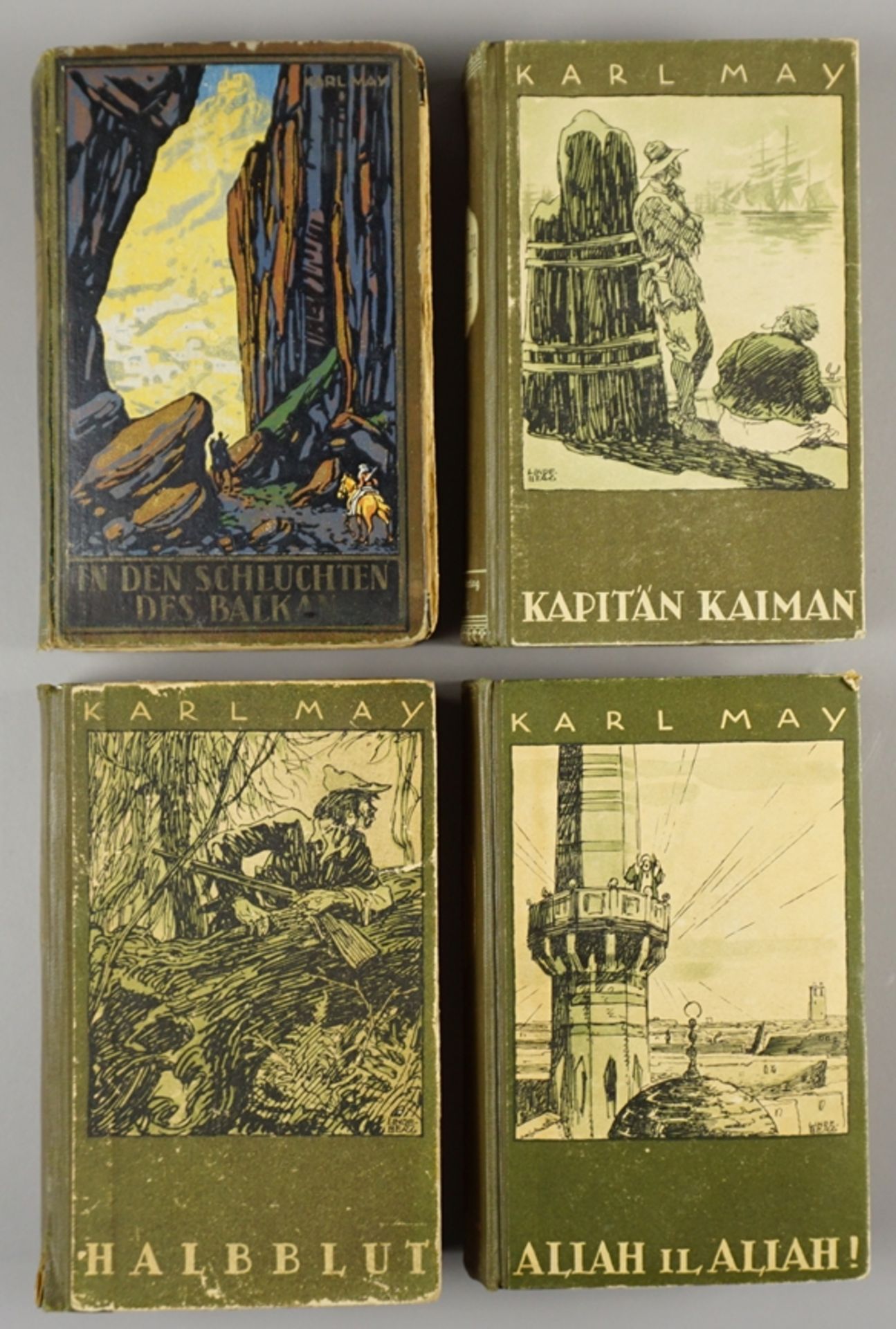 4 Bücher, Karl May Verlag, Dresden, Bde 4, 19, 38 und 60, 1930er Jahre