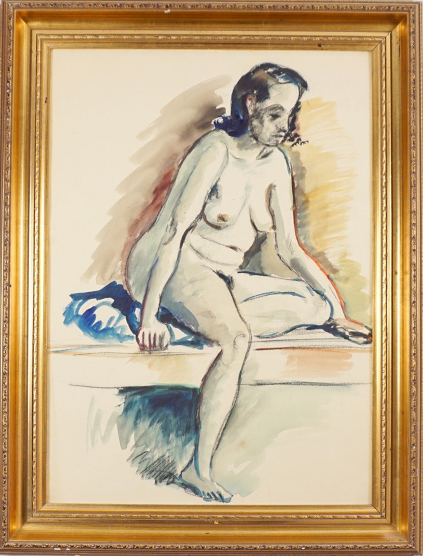 Paula Theeck (1907, Hamburg - nach 1936 verschollen), "Weiblicher Akt", Aquarell/Papier - Image 2 of 3