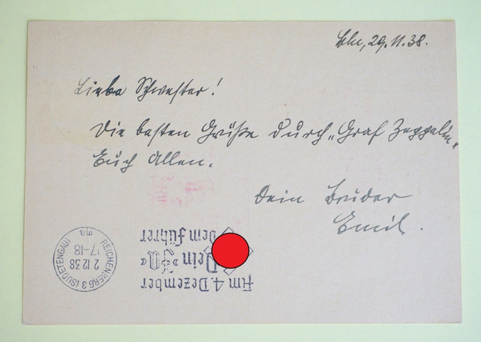 Privat-Postkarte, m. Flugpostmarke 100.Geburtstag Gr v. Zeppelin, 50 Pf - Bild 2 aus 2
