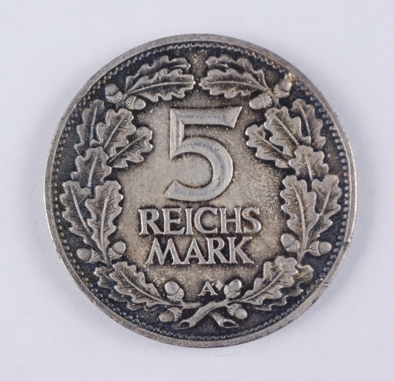 5 Reichsmark, Jahrtausendfeier Reinlande, 1925, A, 500er Silber - Bild 2 aus 2