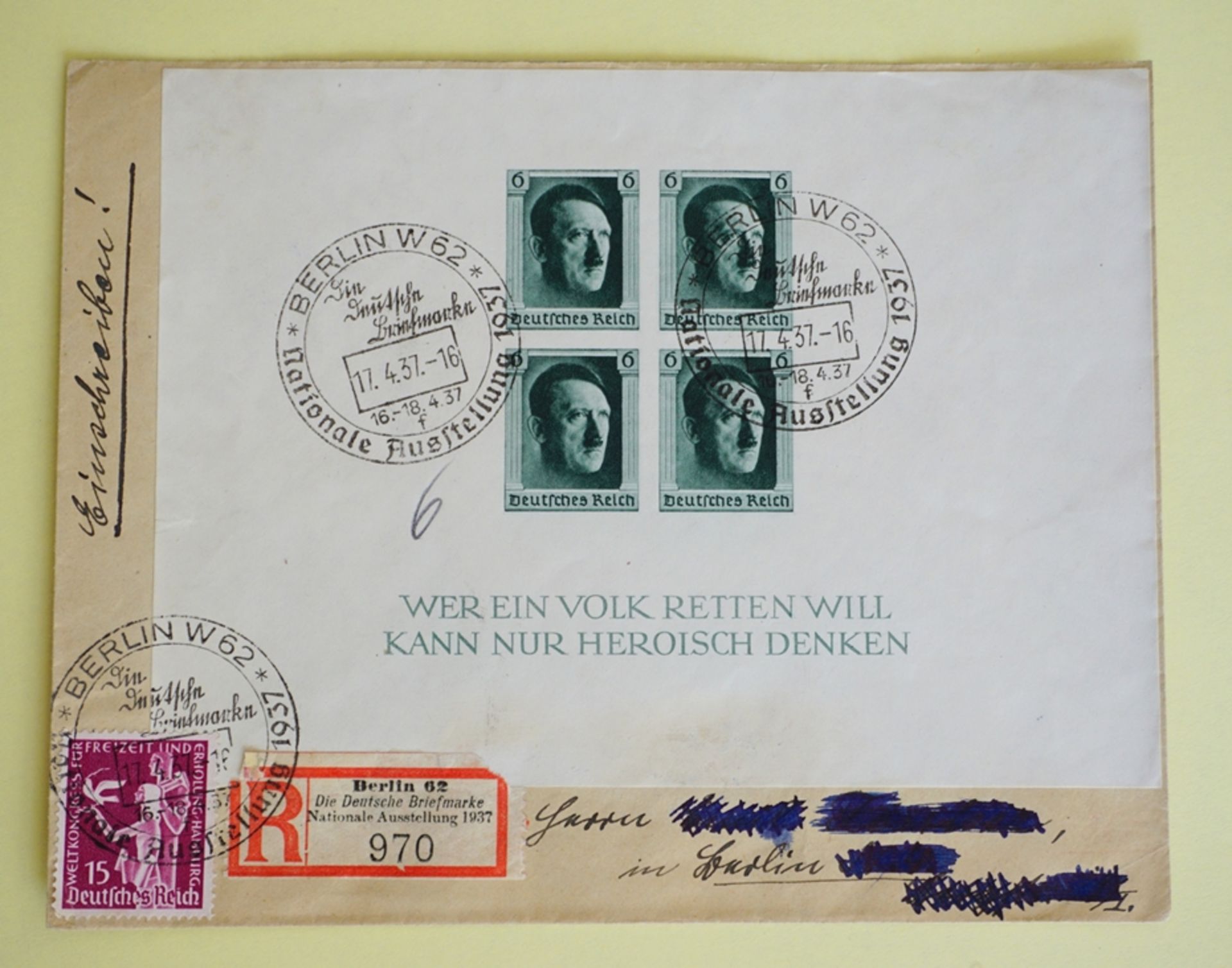 Privater Umschlag, Blockausgabe, 1.Nation. Briefmarkenausstellung