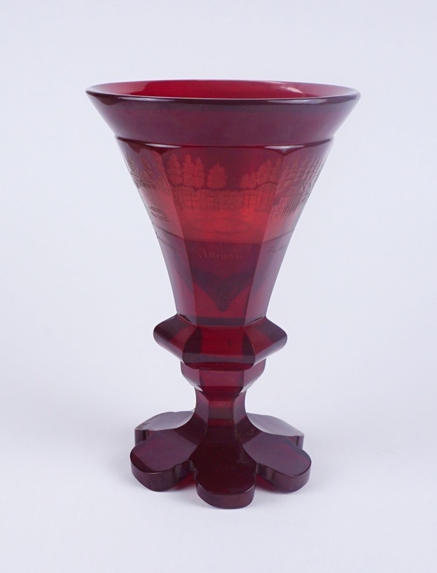 personalisiertes Bäderglasvase "Pyrmont", Rubinglas, Böhmen, Mitte 19.Jh. - Bild 2 aus 6