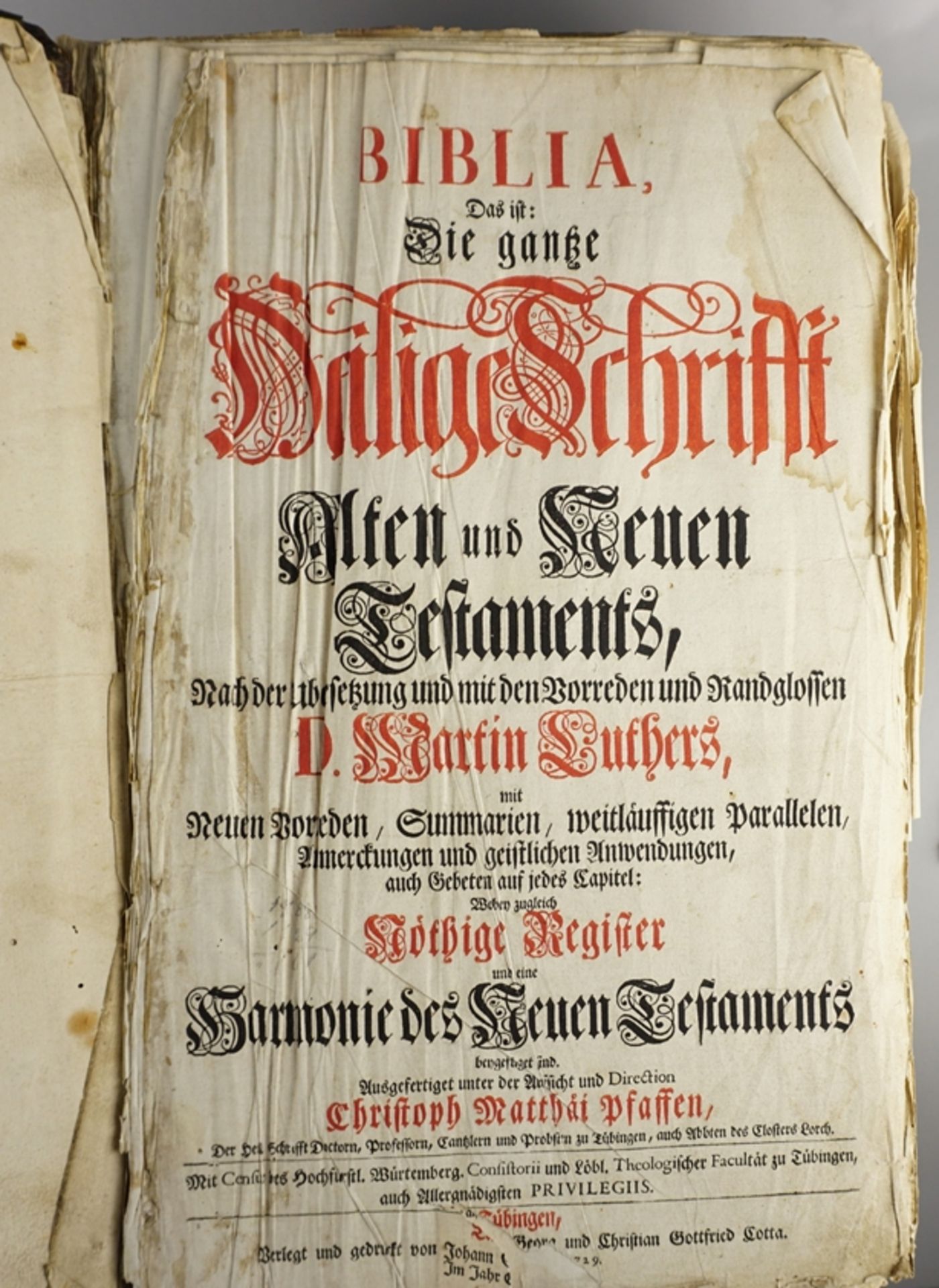 Luther-Bibel von Christoph Matthäus Pfaff, Johann Georg und Christian Gottfried Cotta, Tübingen, 17