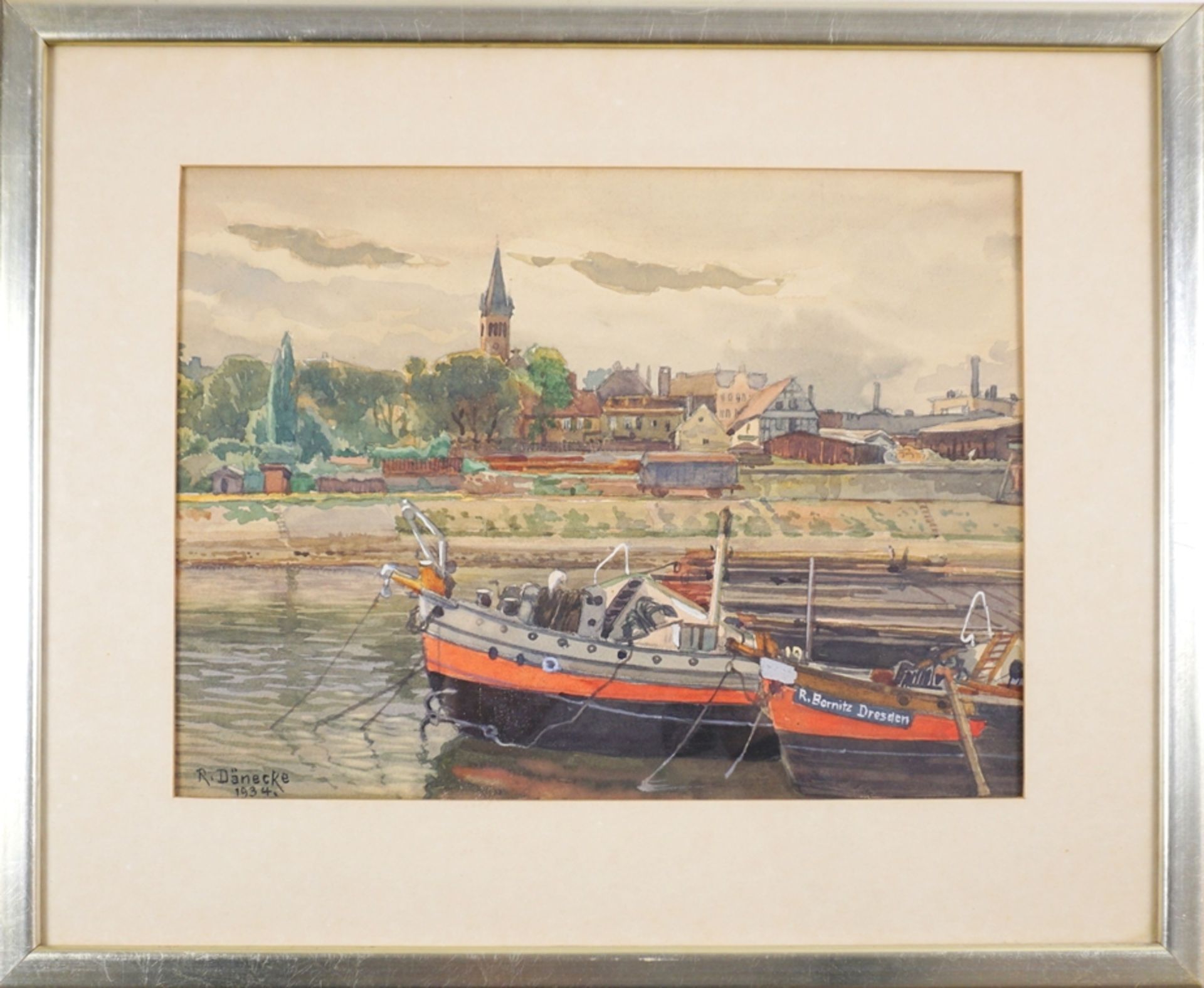 R. Dänecke, "Elbhafen", 1934, Aquarell - Image 2 of 3