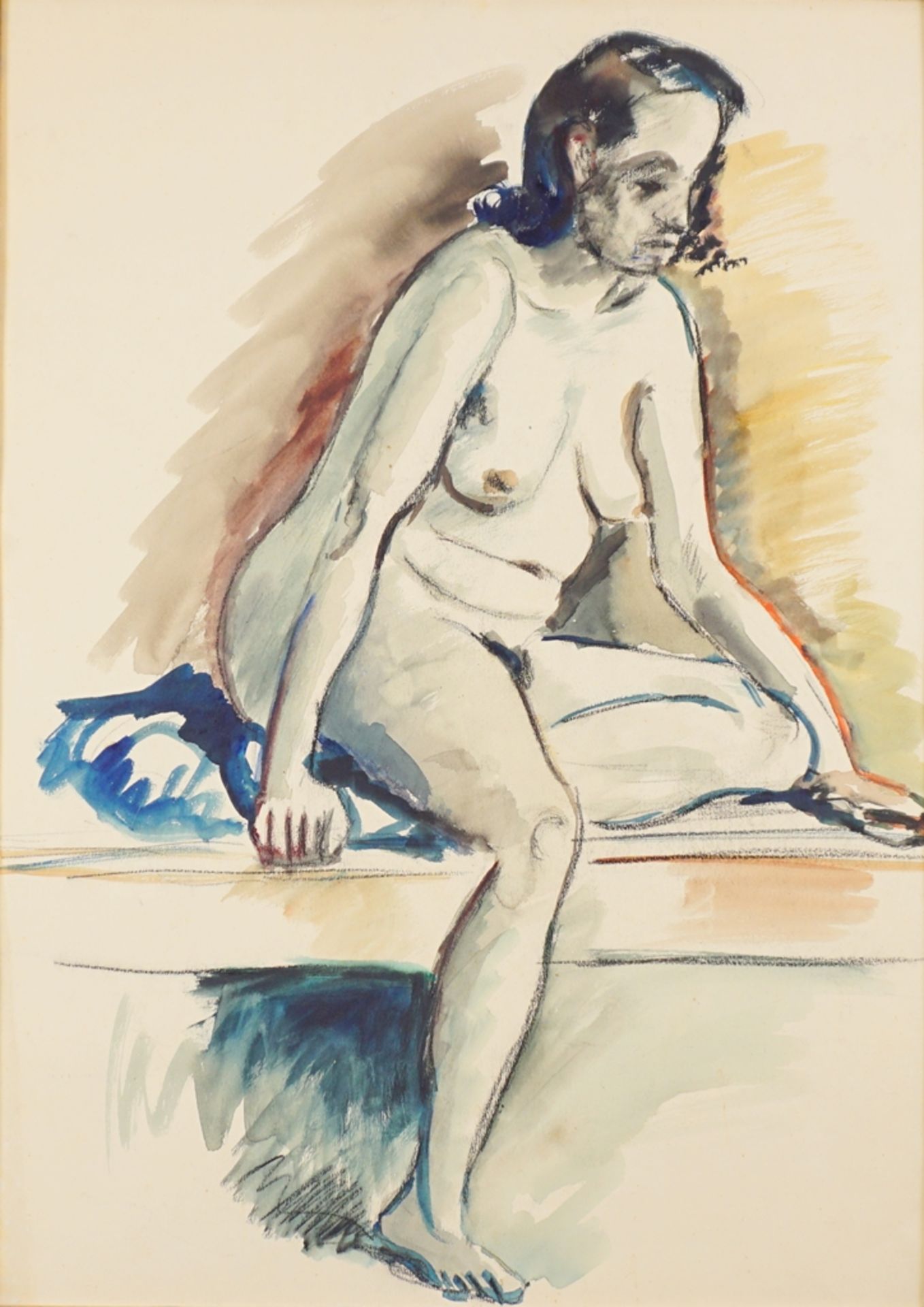 Paula Theeck (1907, Hamburg - nach 1936 verschollen), "Weiblicher Akt", Aquarell/Papier