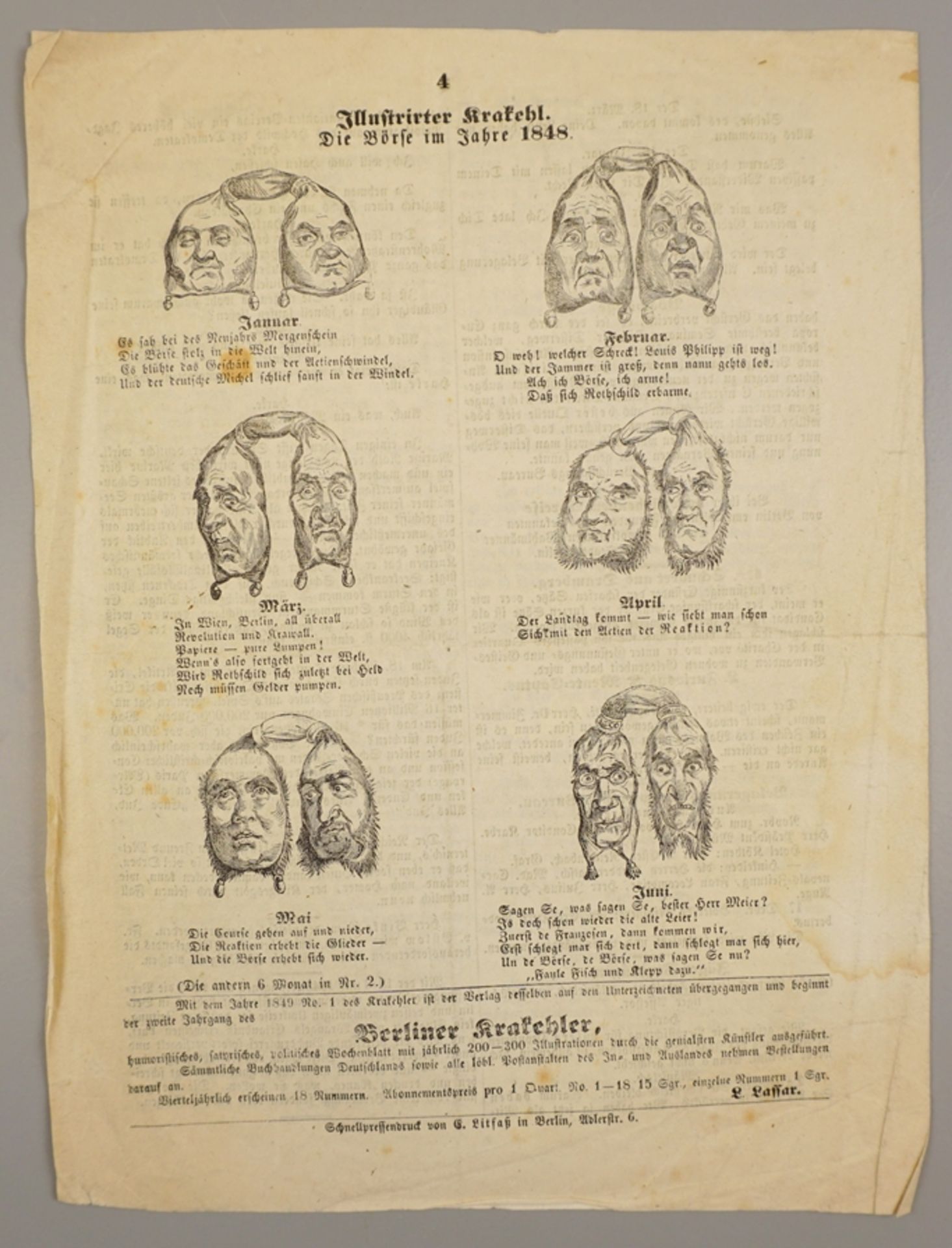 Humoristisches-satirisches-politisches Wochenblatt: Berliner Krakehler, Nr. 1 (23. Januar) 1849, Pr - Bild 2 aus 3