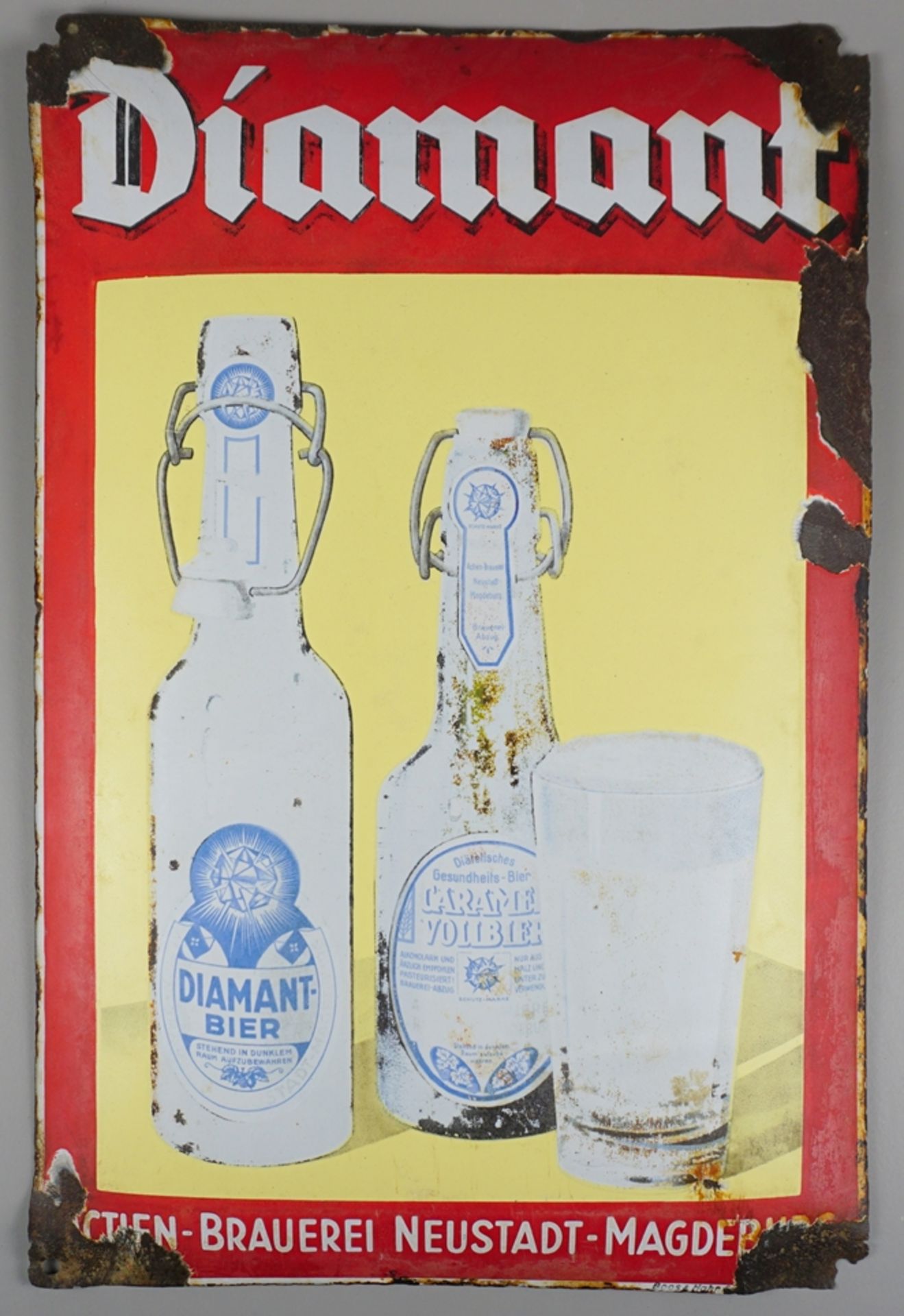 Emailleschild "Diamant Actien-Brauerei Neustadt-Magdeburg", 1940er Jahre