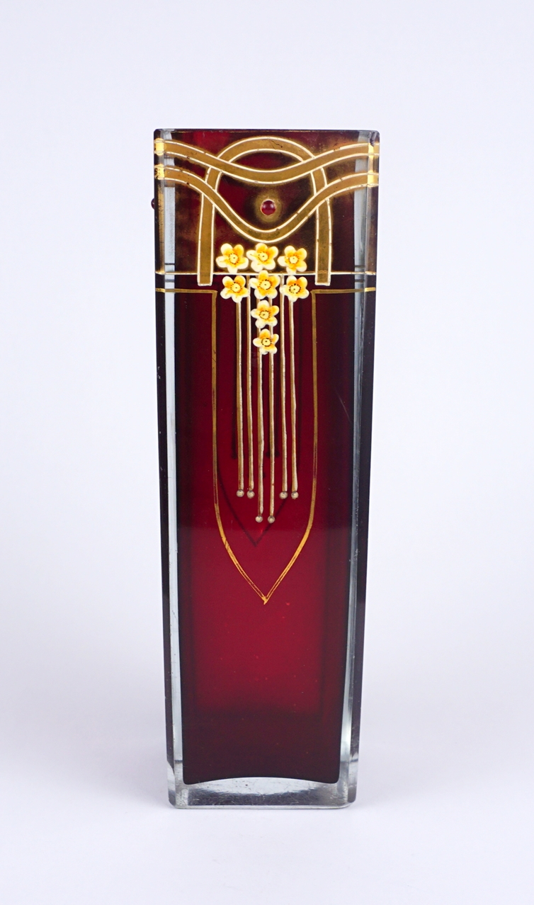 Vase mit Gold- und Emailledekor, Böhmen, Jugendstil um 1900, wohl Josef Riedel Polaun