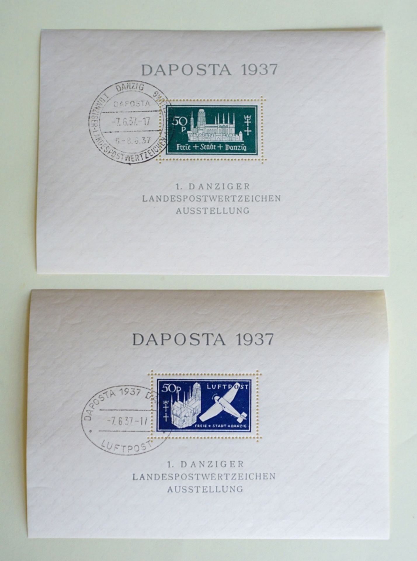 Blockausgabe Danziger Landespostwertzeichen "DAPOSTA" 2 Stück, 06.06.1937