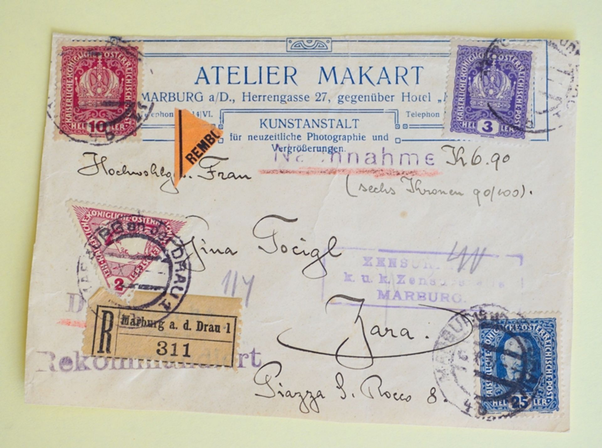 Österreich: Brief - Post, mit Stempel Zensur u. Nachname sowie Zusatzfrankierung durch Eilmarke  