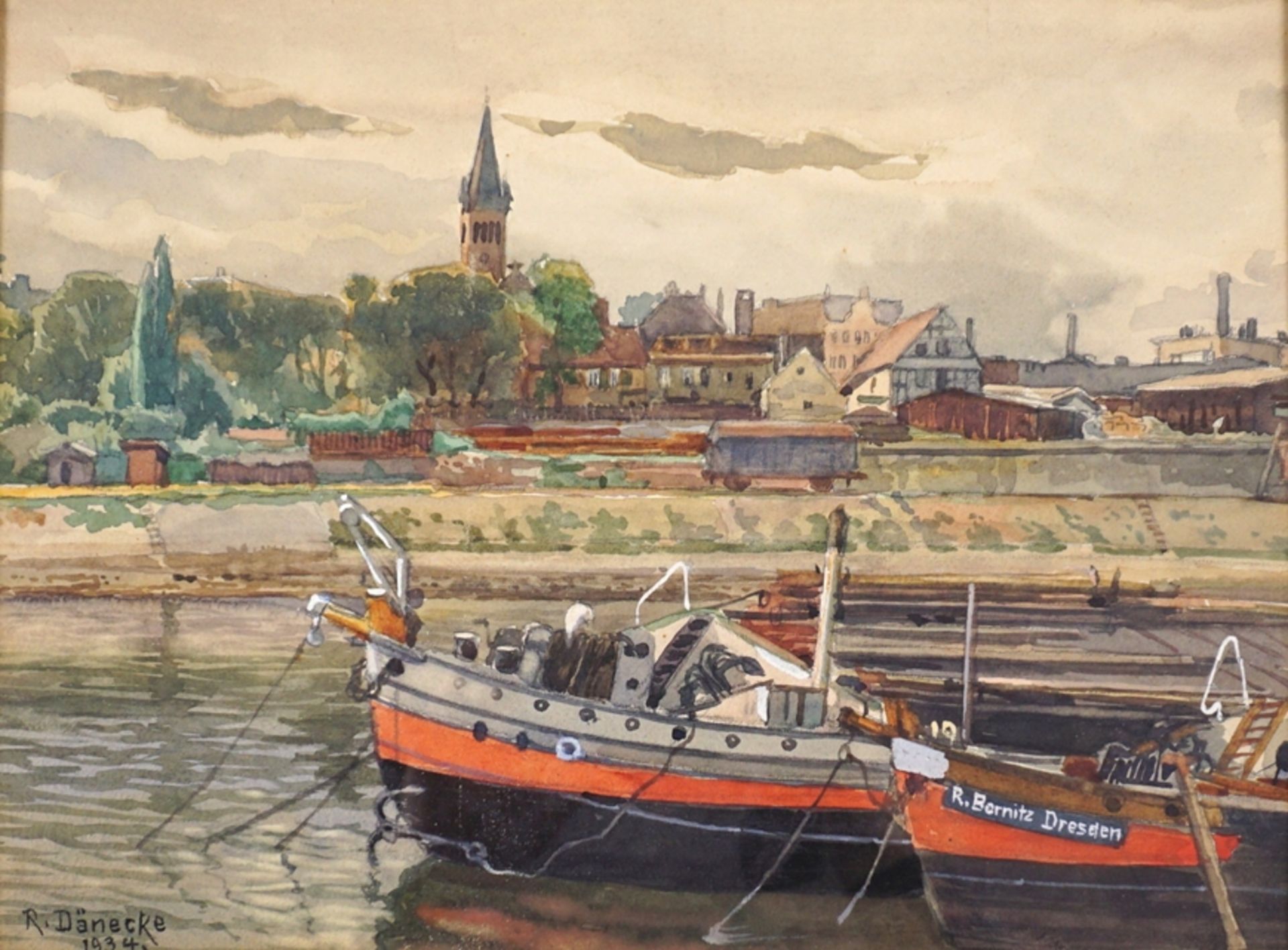 R. Dänecke, "Elbhafen", 1934, Aquarell