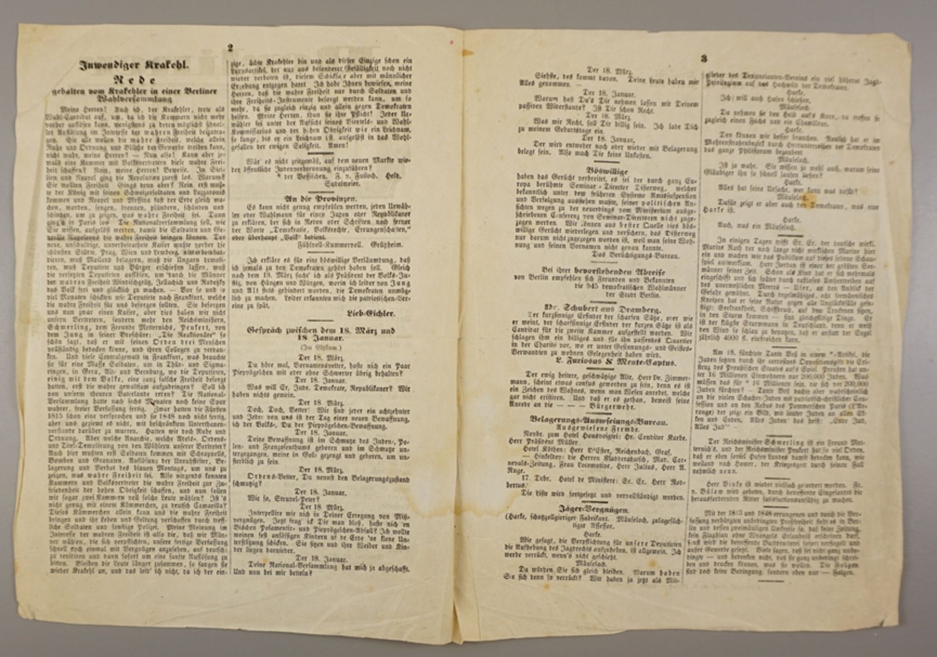 Humoristisches-satirisches-politisches Wochenblatt: Berliner Krakehler, Nr. 1 (23. Januar) 1849, Pr - Bild 3 aus 3