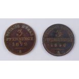 2x 3 Pfennige (120 Einen Thaler) 1856 und 1872, Preussen