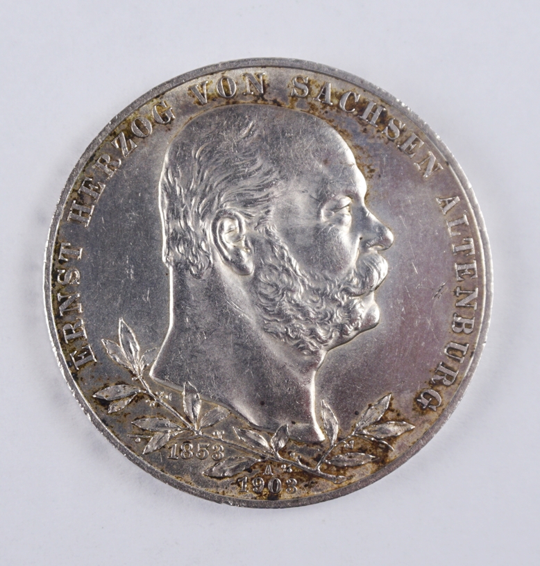 Dt.Kaiserreich, 5 Mark 1903, Ernst Herzog v. Sachsen, 900er Silber