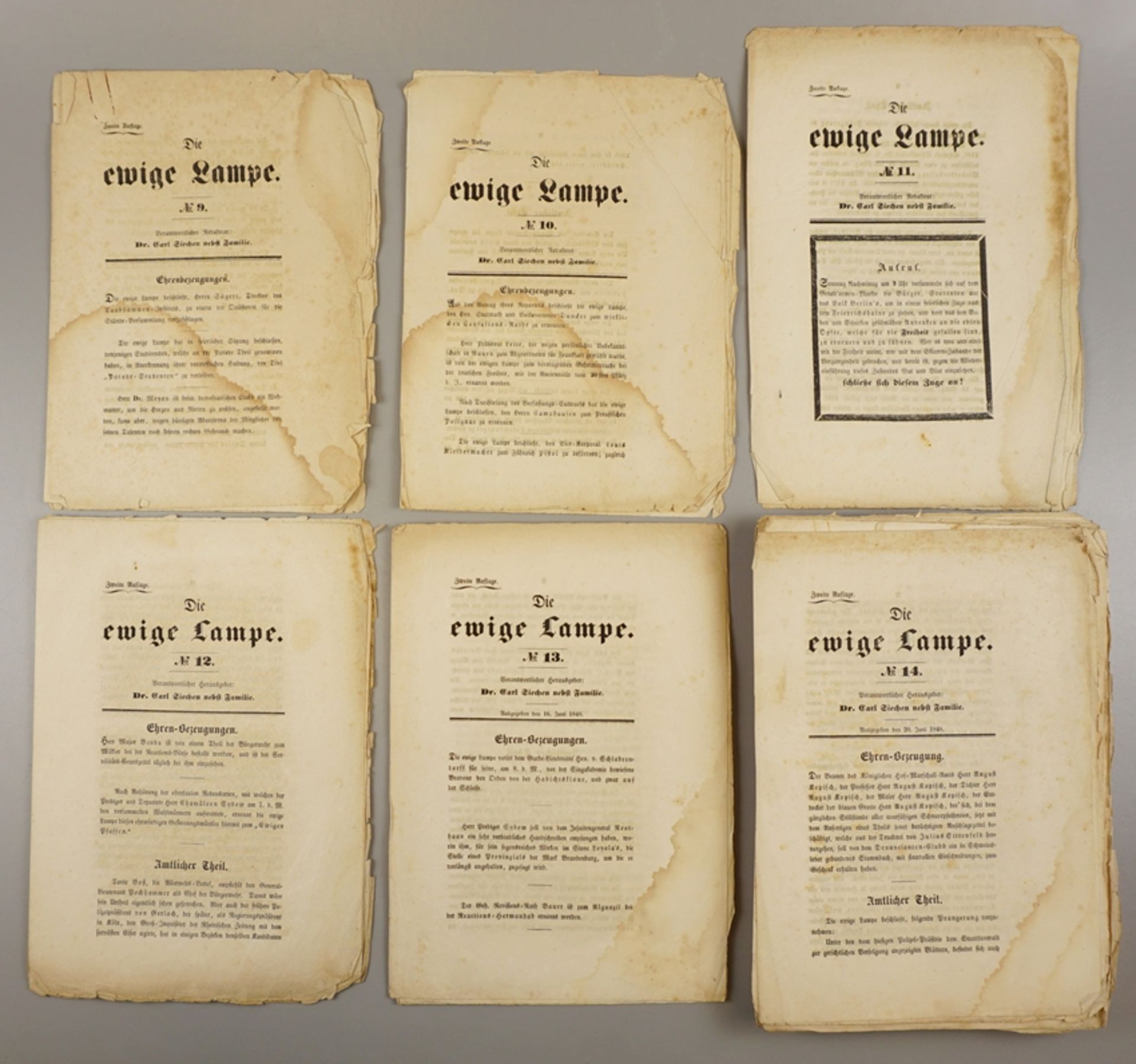 41 Ausgaben "Die ewige Lampe - ein Oppositions-Blatt", Nr.9 bis Nr.50, 1848, äußerst selten