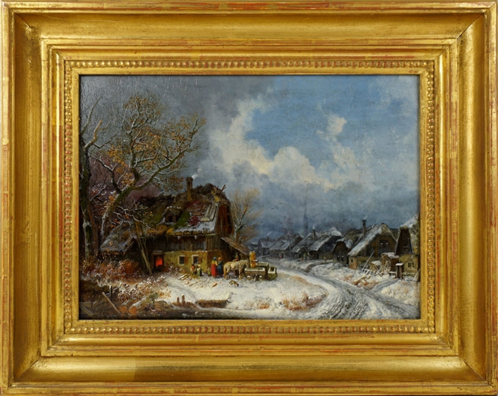 Johann Heinrich Bürkel (1802, Pirmasens - 1869, München), "Winterliche Dorfstraße mit Schmiede", ca