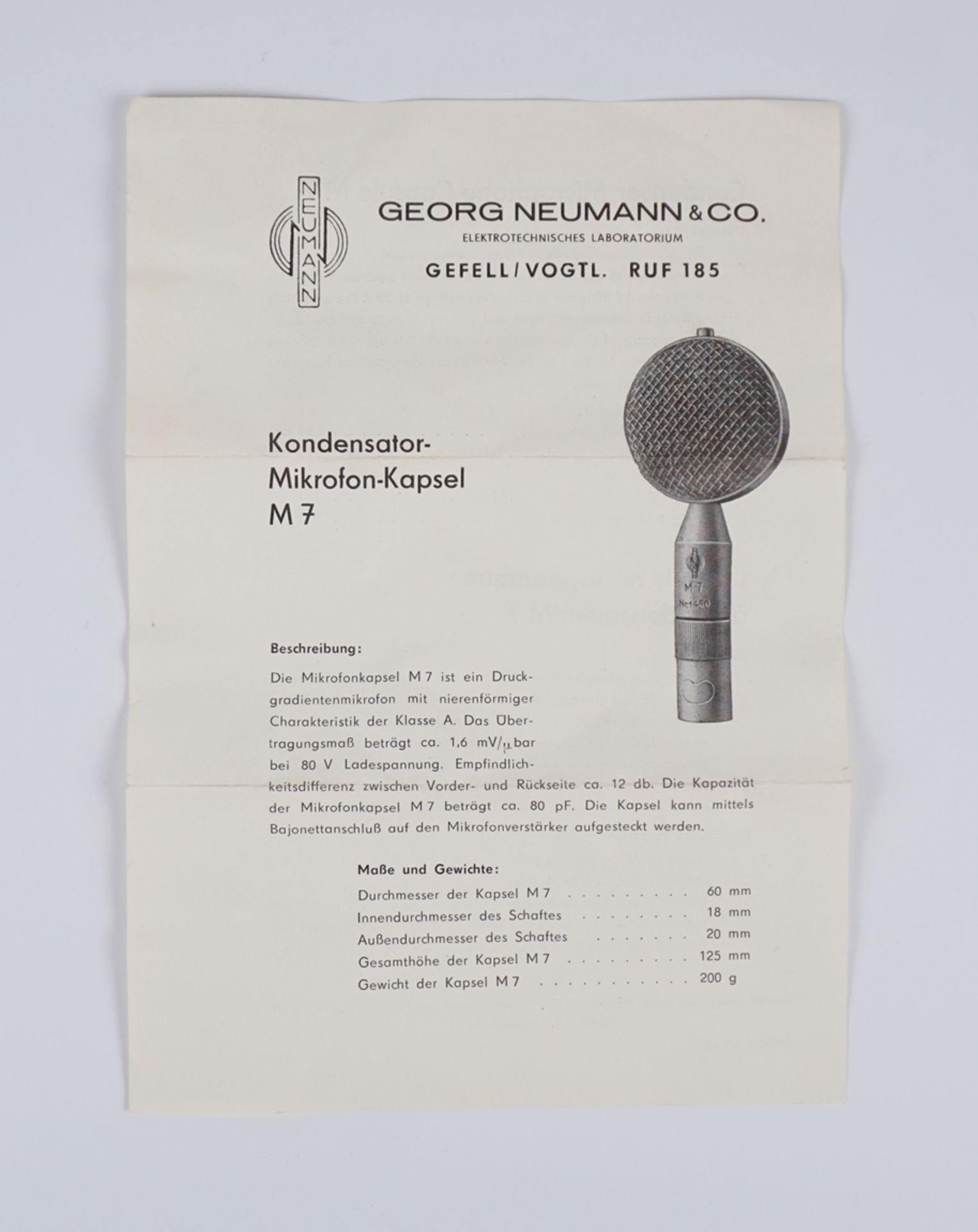 Kondensator-Mikrofonkapsel M 7, Georg Neumann&Co, Gefell/Vogland - Image 4 of 5