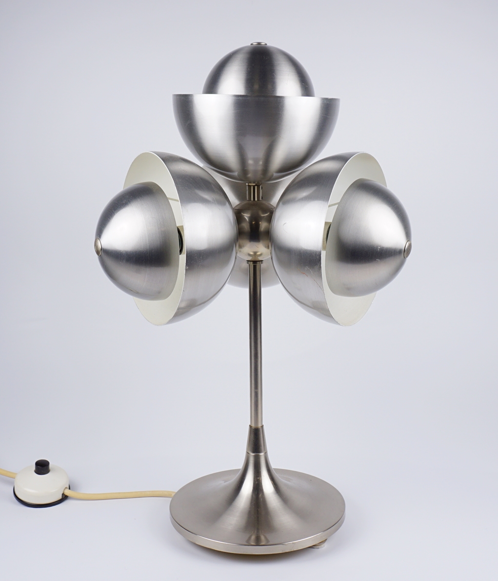 vierflammige Tischlampe, Space Age, 1960er Jahre, Aluminium