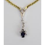 Collier mit Saphir, 3 Diamanten und 8 Brillanten, 585er Weiß- und Gelbgold, Gew.17,35g