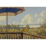 Hans Otto Gehrcke (1896, Langelsheim - 1988, Ferch), "Sommerlicher Seeblick vom Balkon", 1. Hälfte