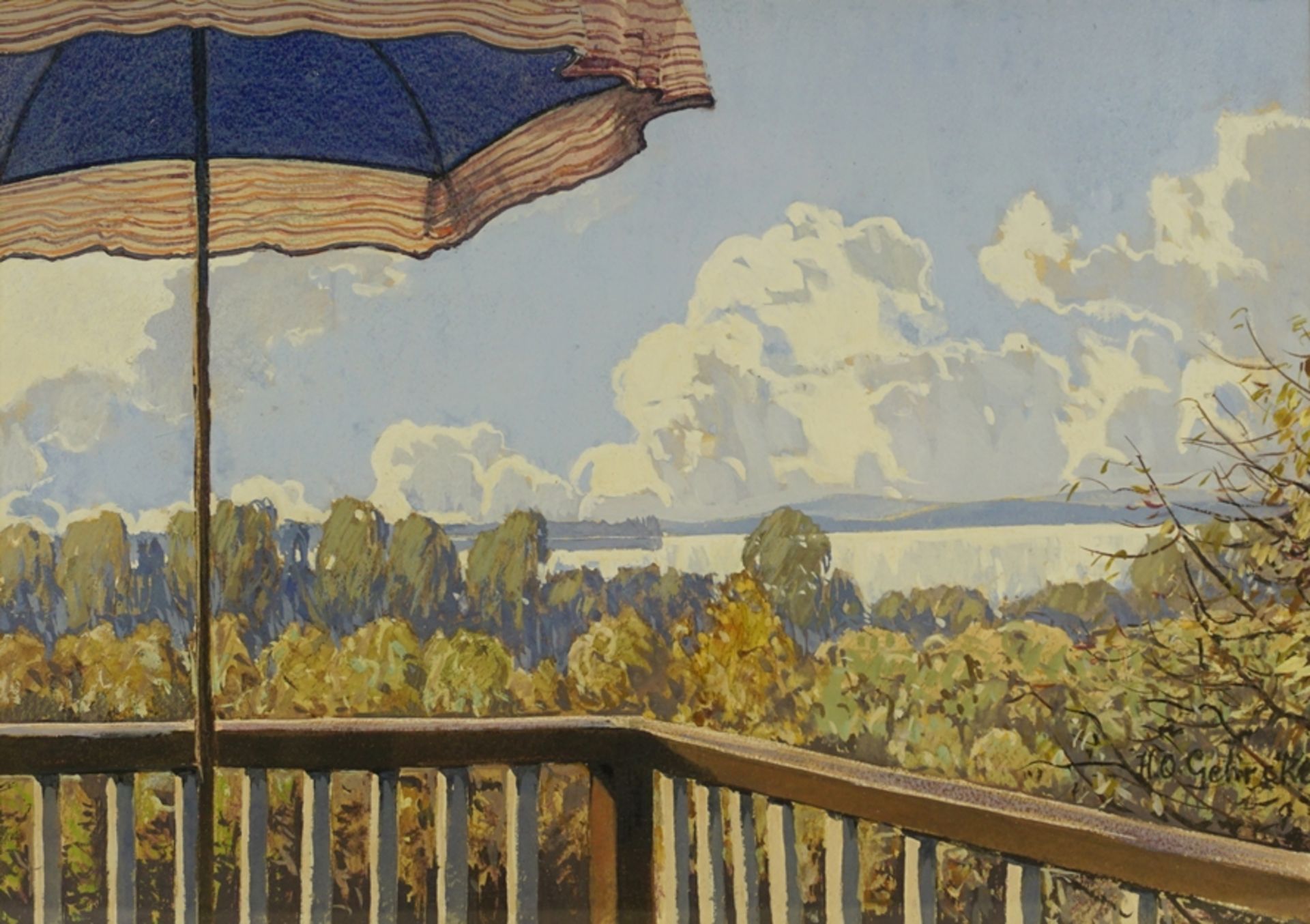 Hans Otto Gehrcke (1896, Langelsheim - 1988, Ferch), "Sommerlicher Seeblick vom Balkon", 1. Hälfte 