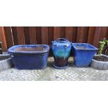 3 große Pflanzgefäße mit blauer Verlaufsglasur, Gartendekoration