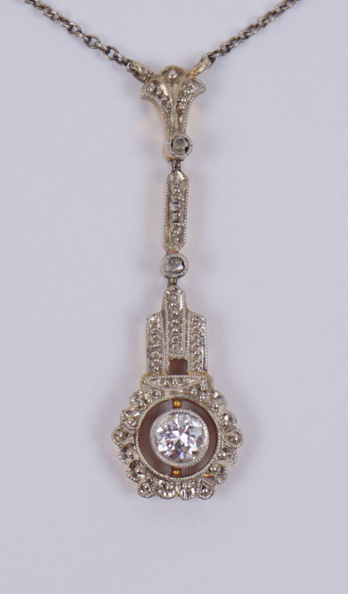 Art-Déco-Diamant-Brillant-Collier, 585er Gelb-und Weißgold, Gew.2,80g