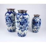 3 Delfter Vasen mit 835er und 925er Silbermontierung "HB" - Hermann Bauer, Schwäbisch Gmünd