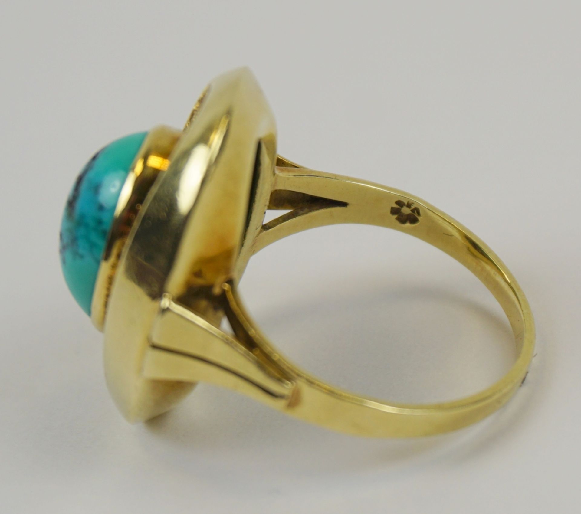Ring mit Türkis, 585er Gold, Goldschmiedearbeit, Gew.5,52g - Bild 3 aus 3