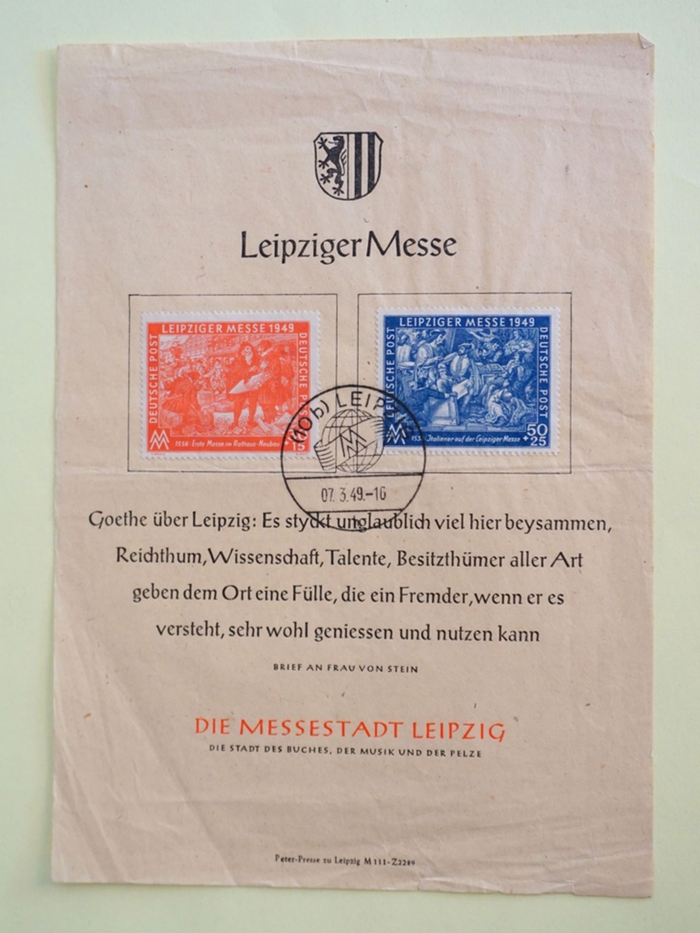 Gemeinschaftsausgabe: Leipziger Frühjahrsmesse, 30+50, 50+25 Pf, 06.03.1949