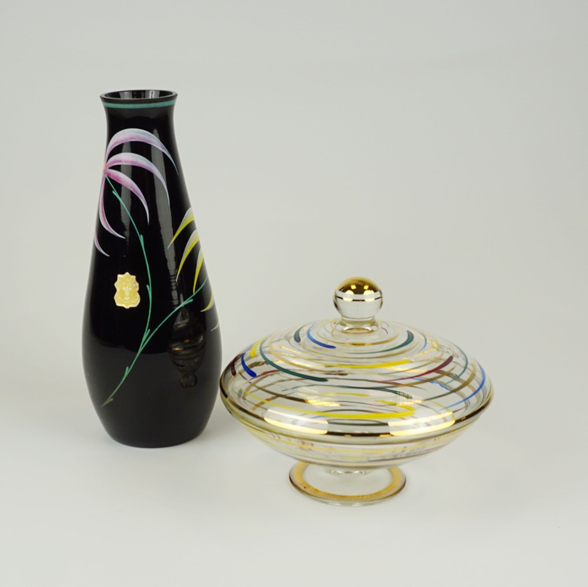 Vase, VEB Kunst-Glas Wasungen und Dose, DDR, 1960er Jahre