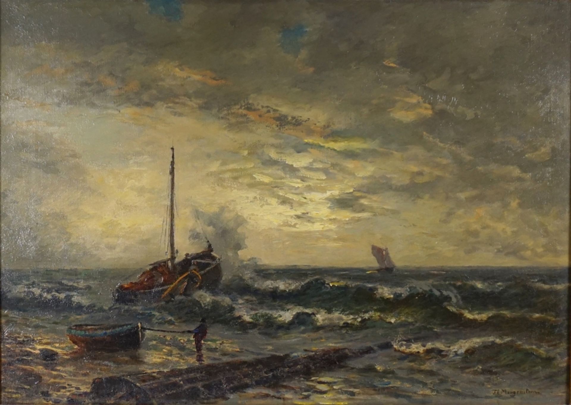 Friedrich Ernst Morgenstern (1853, Frankfurt/M. - 1919, ebd.), "Abendstimmung an der holländischen  - Bild 2 aus 4