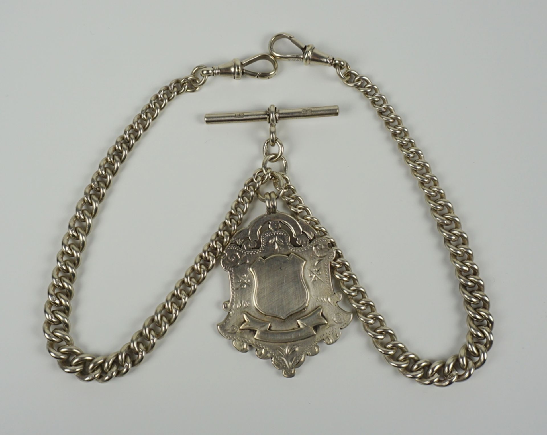 Watch chain with pendant, Birmingham, 1901, 925 sterling silver, all parts individually hallmarked,