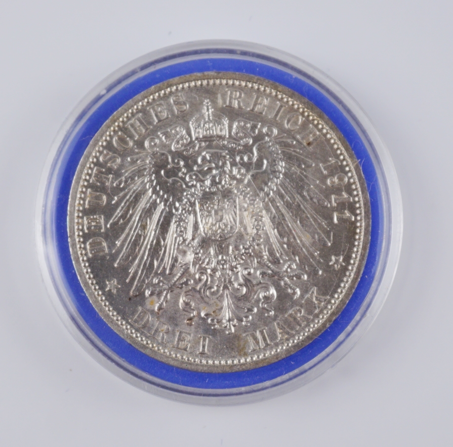 3 Mark 1911, Wilhelm II, Preussen, 900er Silber - Image 2 of 2