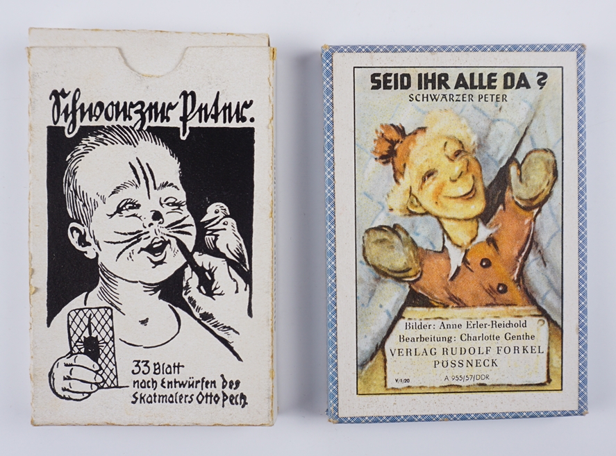 2 Quartett-Spiele: "Seid ihr alle da?" und Schwarzer Peter nach dem Entwurf von Otto Pech, 1960/197