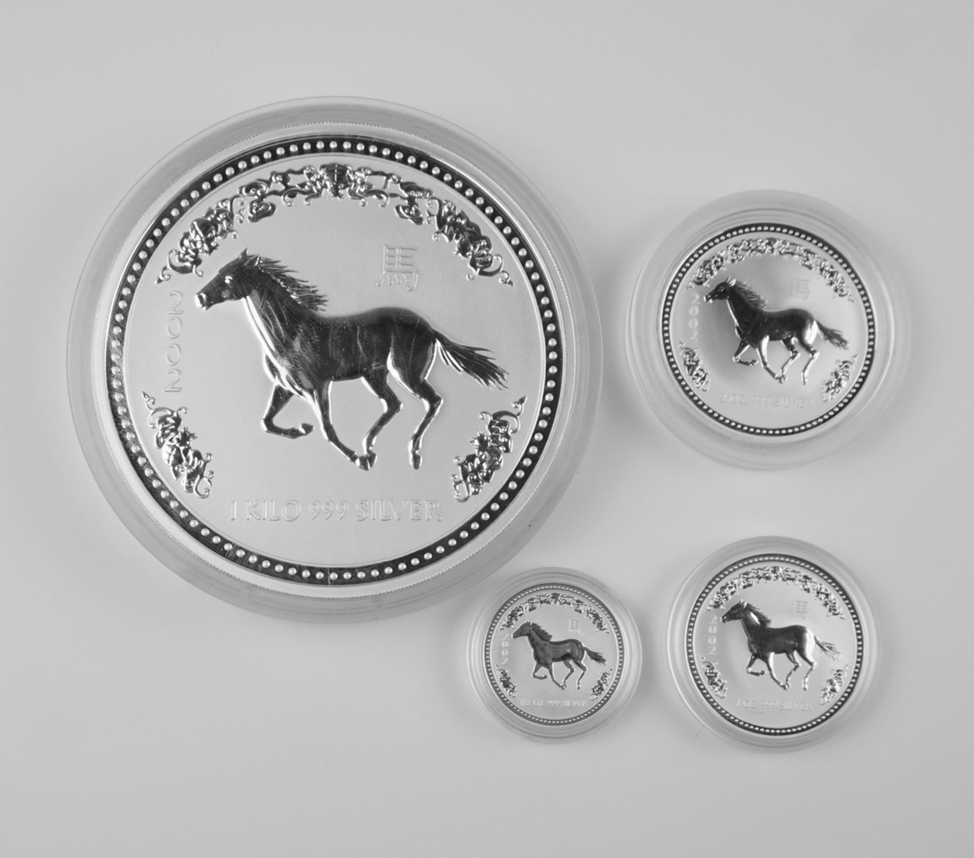 4-tlg. Silbermünzen-Serie, Luna I, Jahr des Pferdes, 2002, Australien