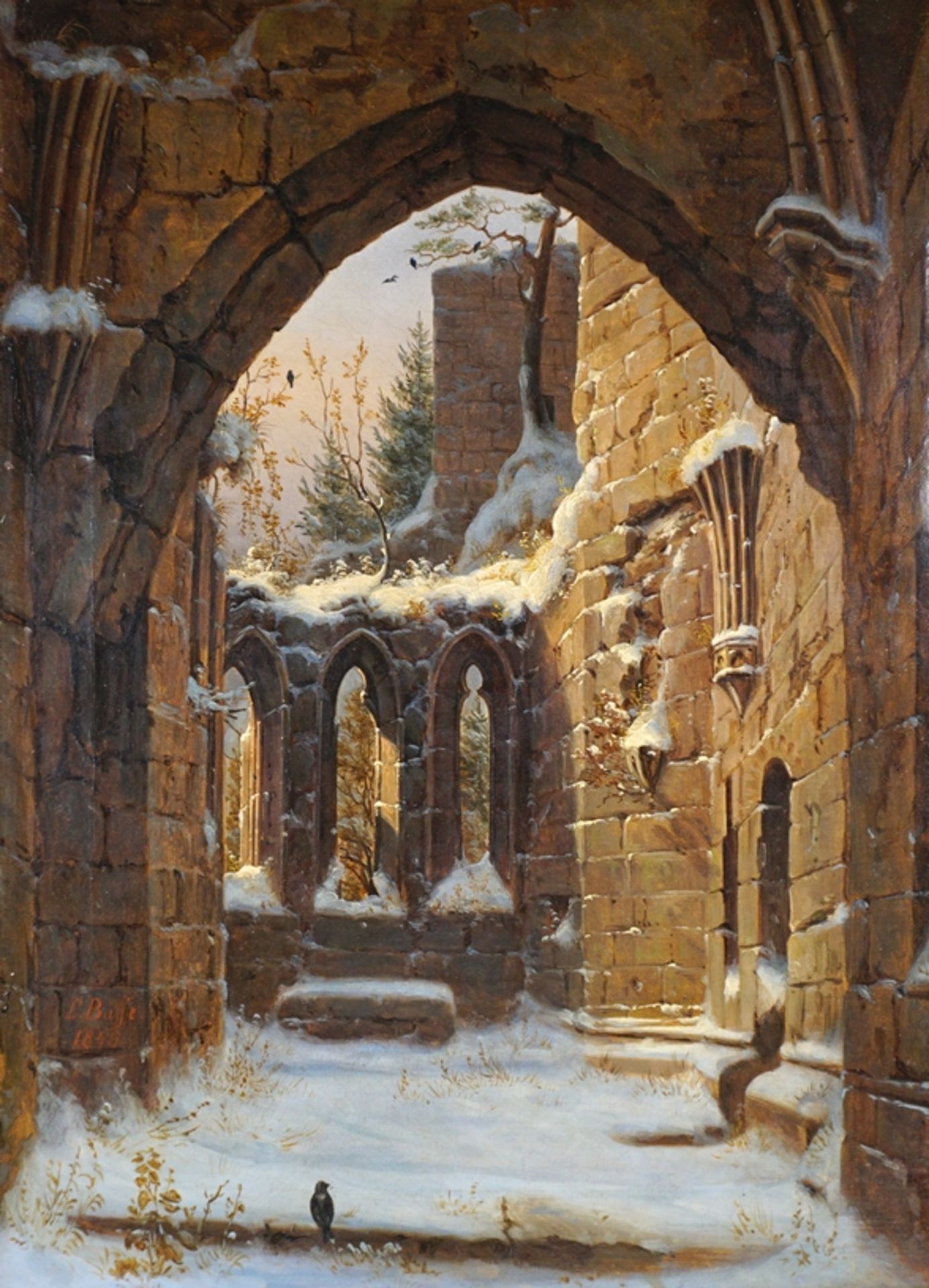 E. Busse, "Verschneite Kirchenruine", 1845, Öl/Lwd. - Bild 2 aus 4