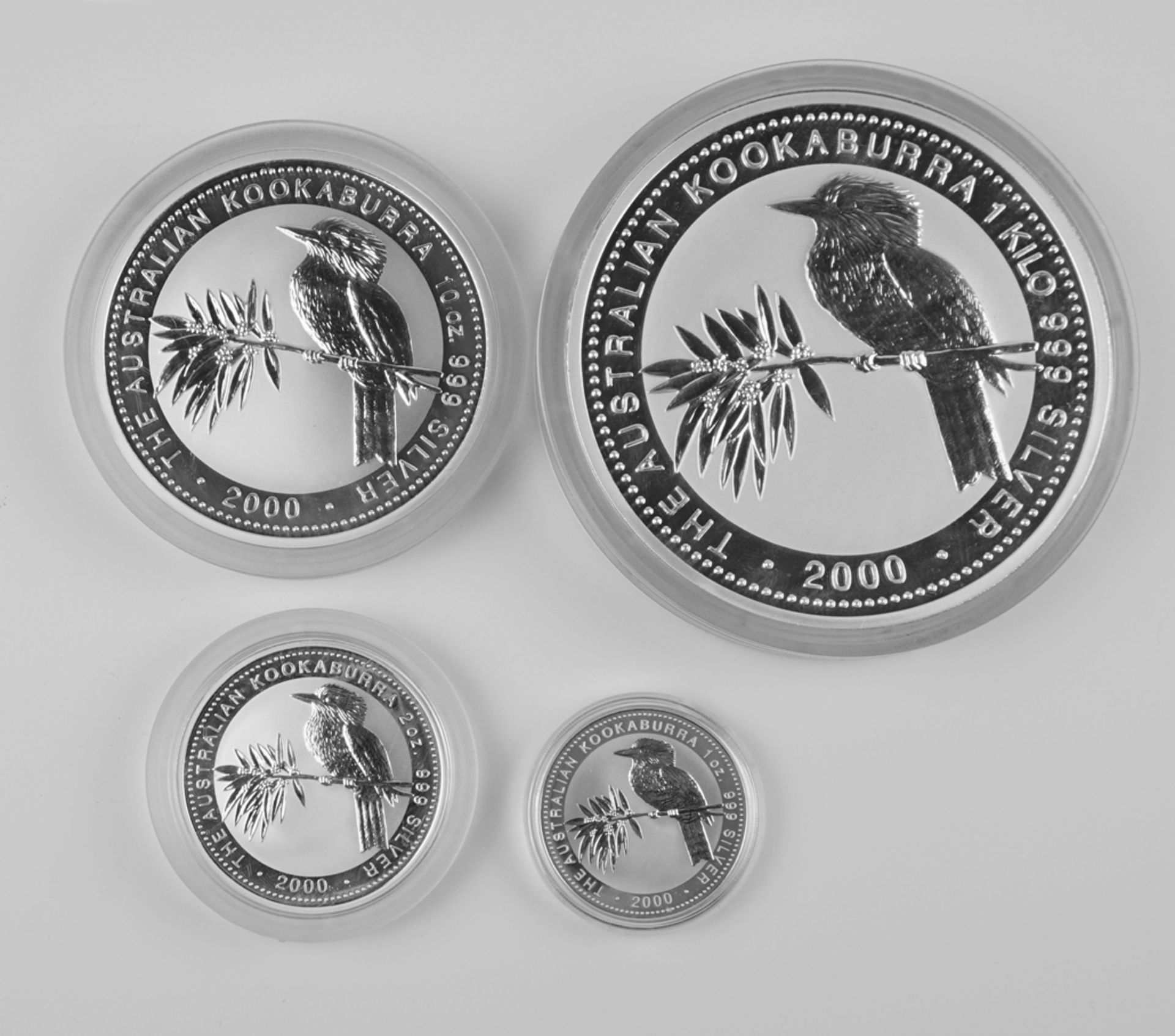 4-tlg. Kookaburra Silbermünzen-Satz (Eisvogel), 2000, Australien