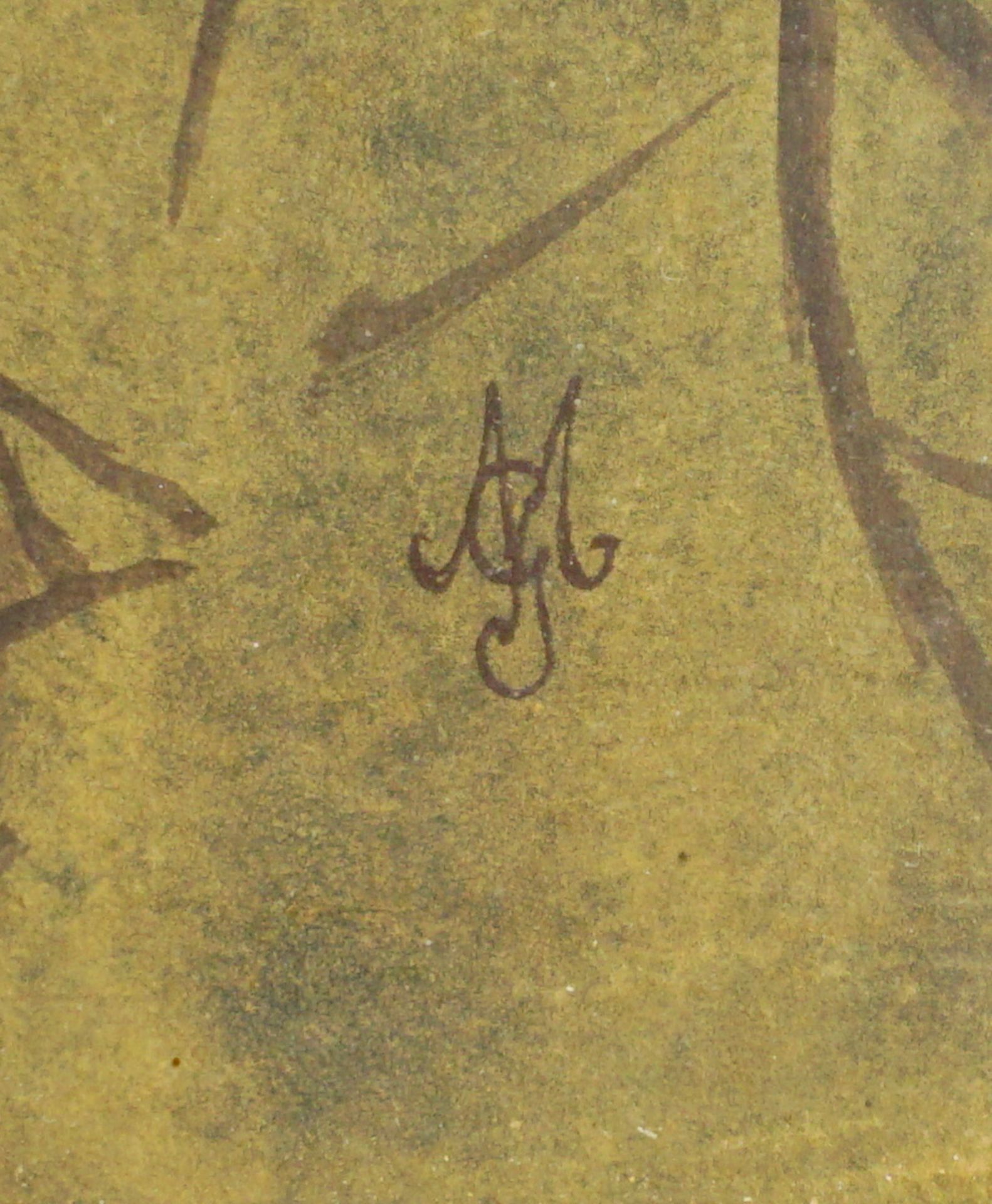 monogrammiert GM, "Eule im Mondschein", frühes 20. Jh., Aquarell - Image 2 of 2