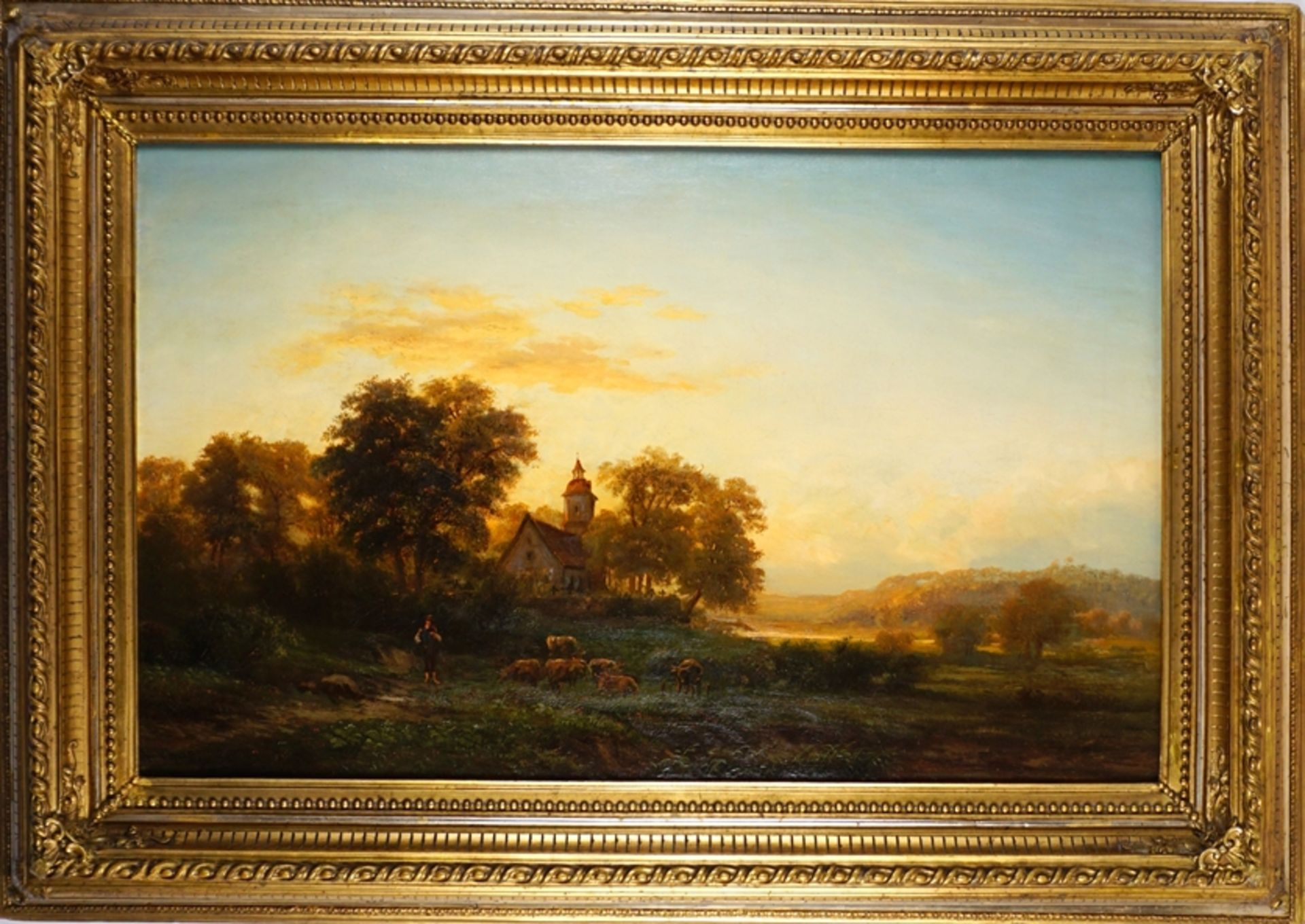 Adolf Chevalier (1831, Crossen - ?), "Märkische Abendlandschaft", Öl/Lwd.