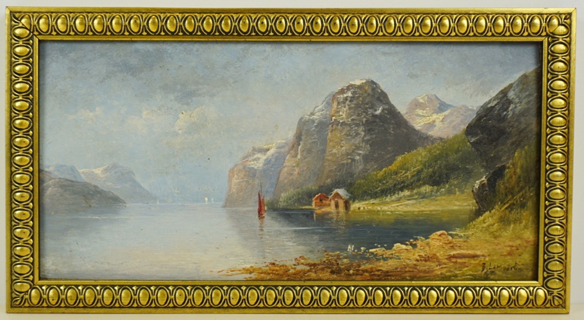 Karl Kaufmann (1843, Neuplachowitz - 1905, Wien), "Fjordlandschaft in Norwegen", Öl/Holz