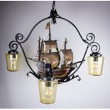 Maritime, schmiedeeiserne Deckenlampe, um 1940/1950